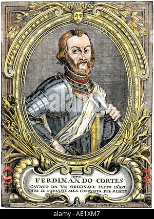 L'explorateur et conquistador espagnol Hernando Cortes. À la main, gravure sur bois Banque D'Images