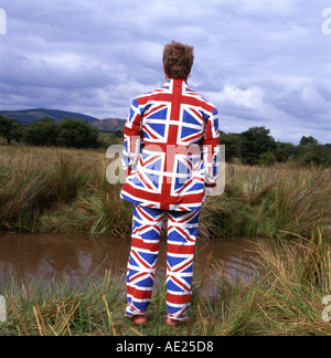 Homme portant costume vêtements Union Jack UK Banque D'Images