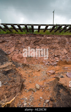 Glissement de terrain dans le cadre de l'huile de pont ferroviaire à sur la Severn Valley Railway en raison de pluies torrentielles Juin 2007 Banque D'Images