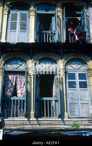 Façade de la maison, Chinatown, Singapour Banque D'Images