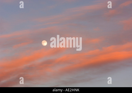 Pleine lune et nuages en soirée, le Grand Sudbury, Ontario, Canada Banque D'Images