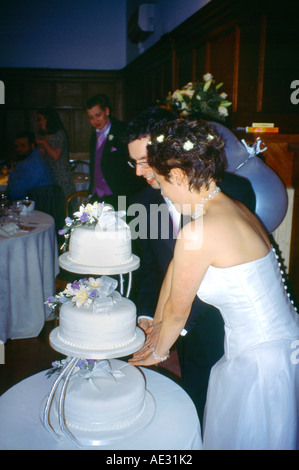 Les mariés mariage couper le gâteau Banque D'Images