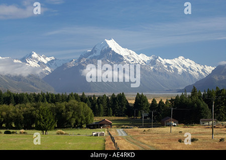 Aoraki Mt Cook et de terres agricoles au sud de l'île du Sud Nouvelle-zélande Canterbury Banque D'Images