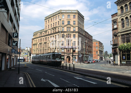 Chambres de basilic et de tramway Shude Hill High Street Northern Quarter Banque D'Images