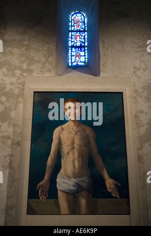 Église Saint-Valery à Varengeville sur mer Normandie France. L'artiste cubiste George Braque est enterré. Peinture moderne du Christ. HOMER SYKES Banque D'Images