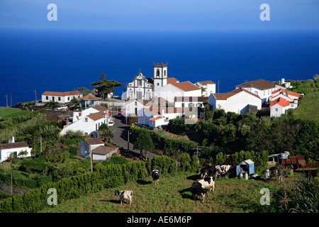 Vue partielle de Pedreira do Nordeste village, dans la municipalité de Nordeste. L'île de São Miguel, Açores, Portugal Banque D'Images