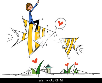 Homme assis sur un poisson Banque D'Images