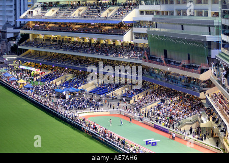 Des foules de fans lors de la course de chevaux à l'hippodrome de Happy Valley, à Hong Kong, SAR, Chine Banque D'Images