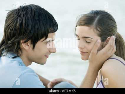Jeune couple, man woman's face Banque D'Images