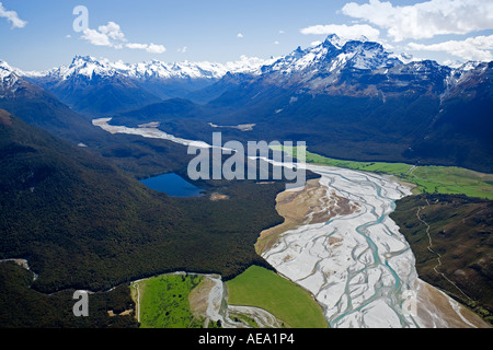 Près de la rivière Dart Glenorchy ile sud Nouvelle Zelande aerial Banque D'Images