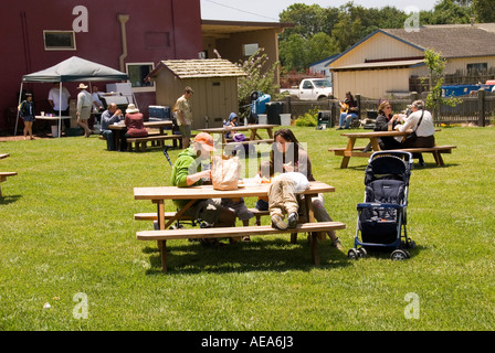 Pelouse adjacente à Pescadero Country Store à Pescadero barbecue et musique à temps de fête San Mateo Côte de la Californie au sud de Banque D'Images