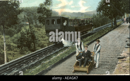 La voiture monte et le traîneau, Madère, vers 1910 Banque D'Images