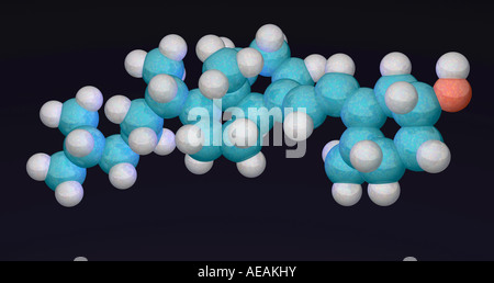 Le modèle moléculaire de synthèse de vitamine D3 avec des atomes de carbone est en bleu et blanc hydrogènes en rouge l'oxygène Banque D'Images