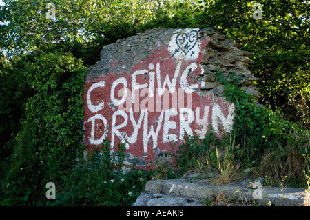 Cofiwch Dryweryn gallois galles ceredigion Llanrhystud graffiti Banque D'Images