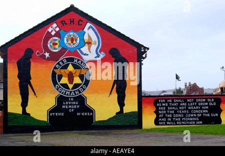 Fresque loyaliste sur la Basse Shankhill Estate à Belfast en Irlande du Nord scène de nombreux conflits United Kingdom Banque D'Images