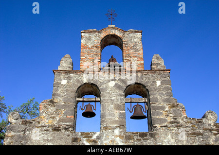 Le clocher de la Mission San Francisco de la Espada à San Antonio Texas USA Banque D'Images