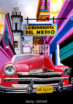 Cuba Cuba Cuba La Havane Transport Voitures old timer ville Peinture art Banque D'Images