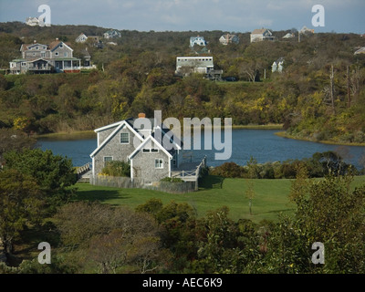 Maisons sur Block Island au large de la côte de Rhode Island Banque D'Images