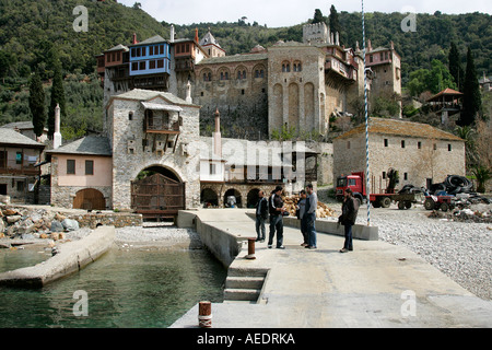 Harbour port Mont Athos Terre Sainte orthodoxe christianisme religion grecque La Grèce patrimoine ancien moine-barbe blanche billet Banque D'Images