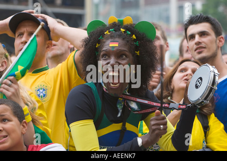 Les fans de football brésilien à la peur pendant la coupe du monde de football match Brésil vs Ghana Banque D'Images