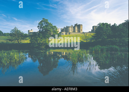 Château d'Alnwick, rivière Aln et la campagne britannique Northumberland Banque D'Images