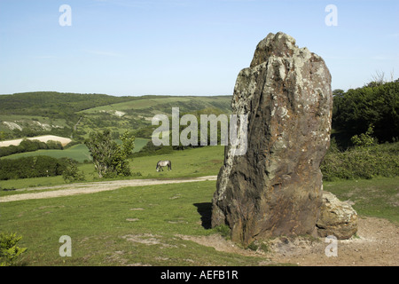 Le nord de Longstone Mottistone Limerstone dans le village avec la distance - Île de Wight, en Angleterre. Banque D'Images