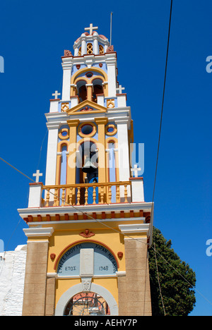 Le clocher de l'église de evangelismos dans l'île de Symi Grèce Banque D'Images