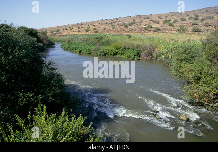 Une vue sur le fleuve de la Jordanie comme il coule à travers le désert, juste sous le plateau du Golan, de la Cisjordanie d'Israël Banque D'Images