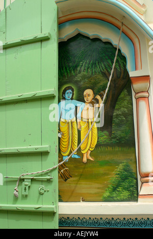 Des tableaux colorés sur les murs du temple Brahmane, Nawalgarh Rajasthan Inde Asie du Sud Banque D'Images