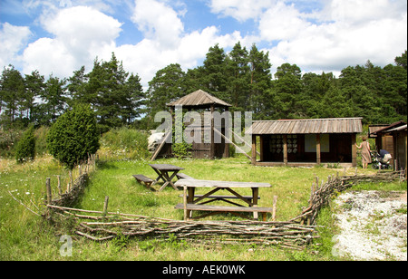 Vikingabyn village viking près de Tofta, Gotland, Suède Banque D'Images