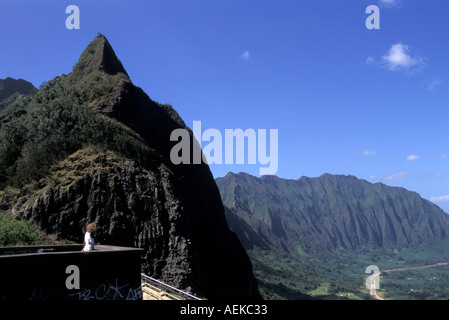 Nuuanu Pali Lookout Oahu Hawaii Banque D'Images