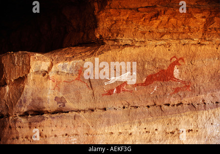 La Libye Ghat Akakus peintures préhistoriques sur rock Banque D'Images