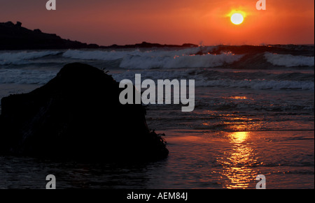 Coucher de Porthmeor Beach, St Ives, Cornwall, Angleterre. Banque D'Images