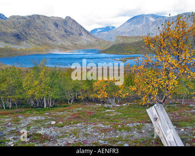 La lecture du vent au-dessus d'un lac pendant le tournage de Jotunheimen les saisons / l'été indien, la Norvège, Jotunheimen Banque D'Images