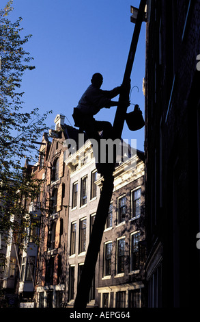 Nettoyant à vitres d'Amsterdam sur le Prinsengracht Banque D'Images