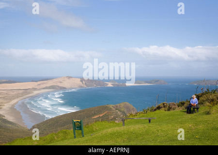 Du cap Reinga Coastal Passerelle sur falaise en réserve Te Paki presqu'Aupori Northland Nouvelle-Zélande Île du Nord Banque D'Images