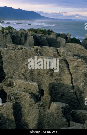 Nouvelle Zélande, île du Sud, Punakaiki (crêpe), roches calcaires célèbre rock formations Banque D'Images