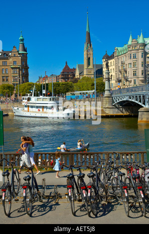 Vue depuis l'île de Djurgården à Östermalm, Stockholm, Suède, Europe Banque D'Images