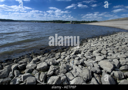 Des pierres à Bewl eau du réservoir à l'été montrant des faibles niveaux d'eau en période de sécheresse l'Angleterre Kent Banque D'Images