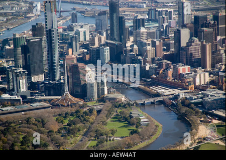 Vue aérienne du CBD de Melbourne, lieu de culte, la rivière Yarra et Bayside Banque D'Images