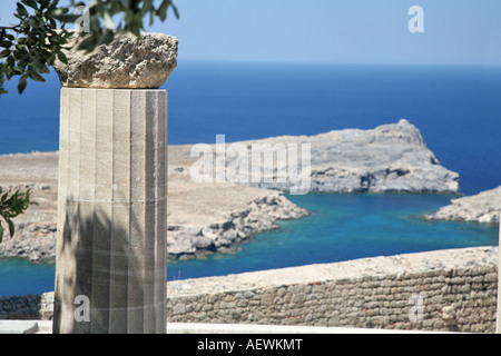 Vue depuis l'Acropole de Lindos Rhodes Iles grecques Grèce Hellas Banque D'Images