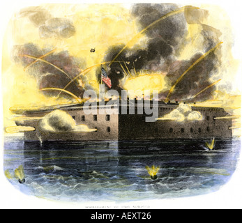 Confederate bombardement de Fort Sumter dans Charleston Harbor Avril 1861. La gravure à la main, Banque D'Images