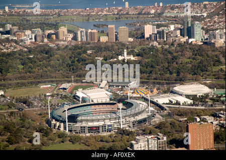 Vue aérienne du CBD de Melbourne, lieu de culte, la rivière Yarra et Bayside Banque D'Images