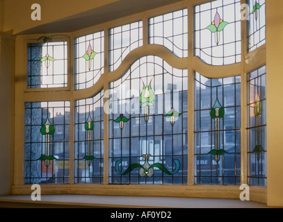 Verre décoratif d'intérieur dans le style Art Nouveau logement britannique Clapham Londres Banque D'Images