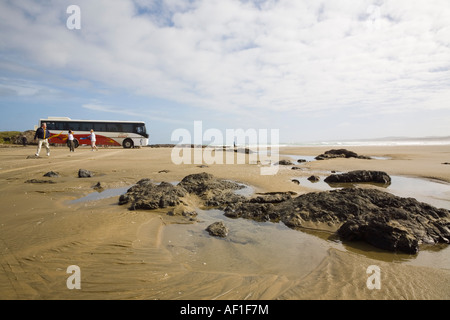 Quatre-vingt-dix mille touristes Plage à distance et en autocar au Bluff sur la côte de la mer de Tasman Aupori presqu'île du Nord Nouvelle-zélande Banque D'Images