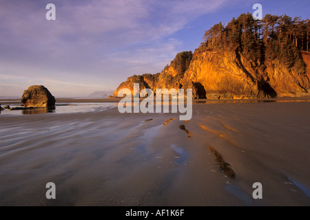 Le coucher du soleil colore les bluffs à l'aire de loisirs d'état de Hug Point sur la côte de l'Oregon, USA Banque D'Images