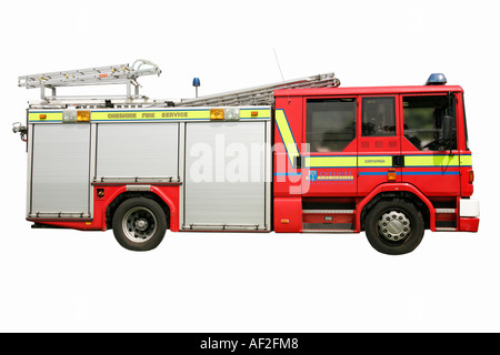 La voie d'urgence incendie rue keeper alarme vitesse rouge danger courageux destructeurs sauver la vie de l'échelle de l'eau brigade incendie Cheshire bucket Banque D'Images