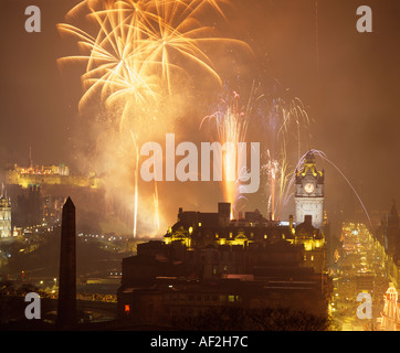 Hogmanay Parti à Princes Street, Édimbourg, Écosse, Royaume-Uni. Vue depuis Calton Hill Banque D'Images