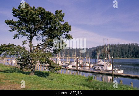 Vue du saumon et crabe des bateaux dans le port de Florence sur la côte de l'Oregon Banque D'Images