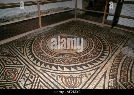 Marbre mosaïque représentant l'enlèvement de Ganymède par Zeus déguisé en un grand aigle. Bignor Roman Villa Sussex UK Banque D'Images